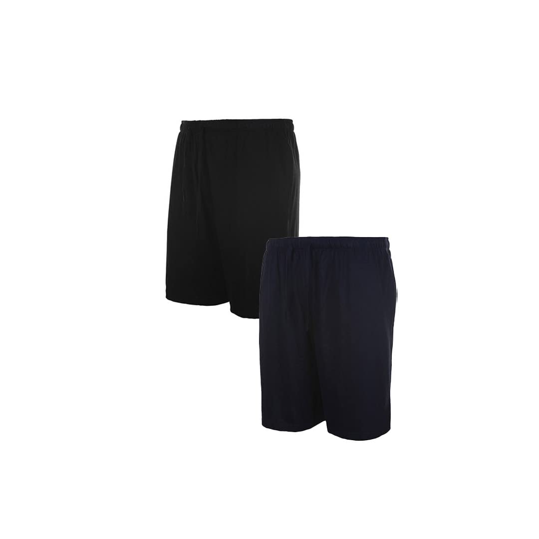 Espionage Mens Kingsize Big Size Pyjama Jersey Shorts Set Pockets Drawstring 7XL Black Navy (PJ034)