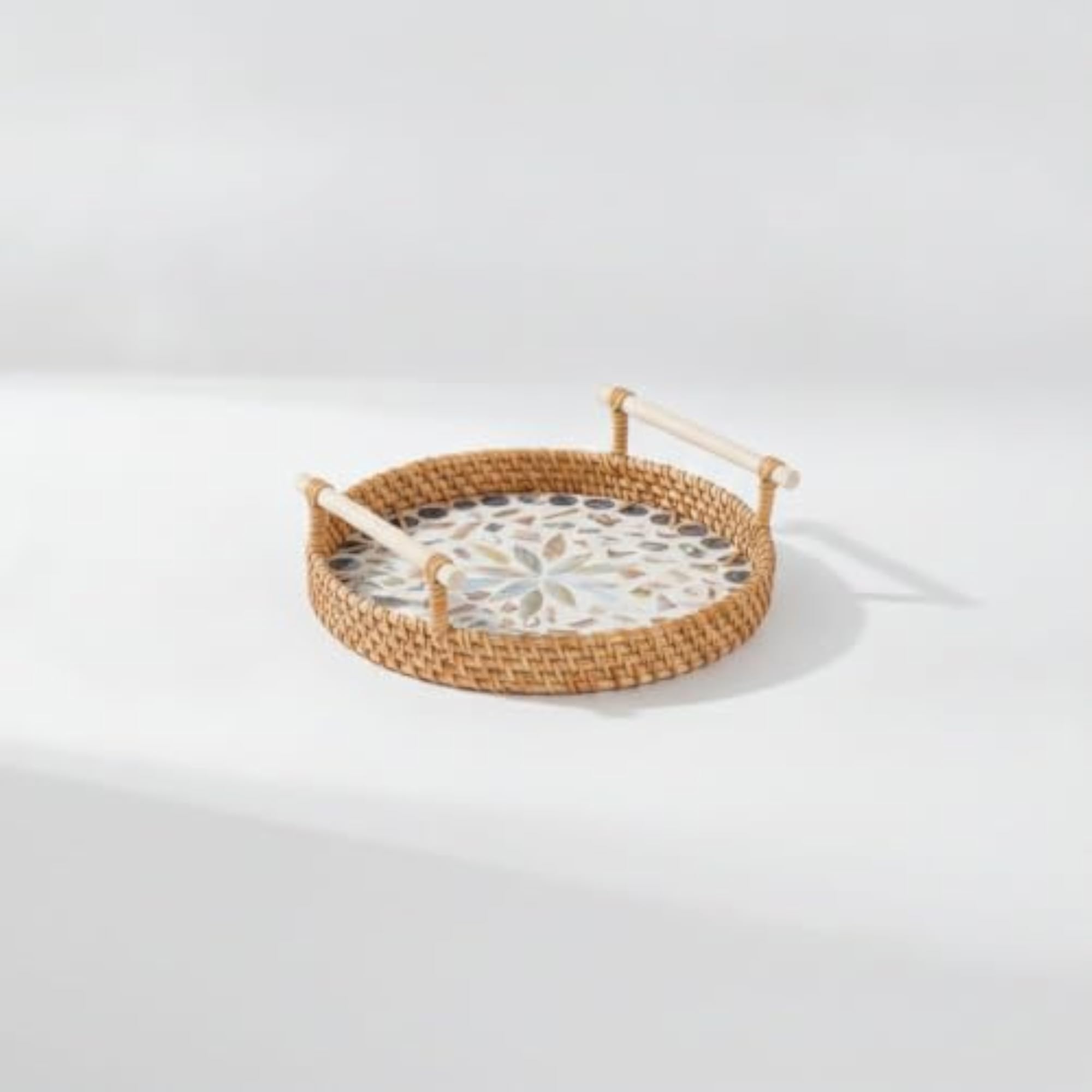 Handwoven Wicker Basket Tray with Handles, Rustic Design