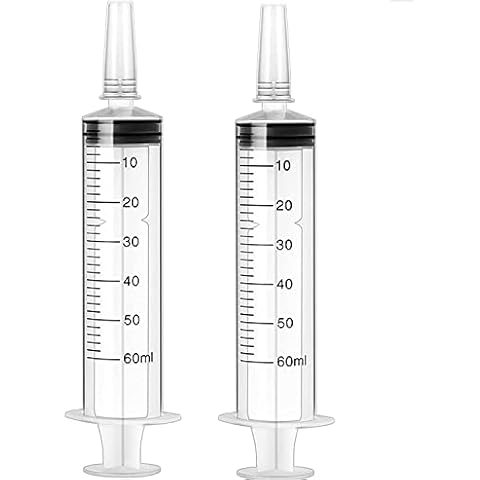 60ml Syringe with Caps,2 Pcs Plastic Syringe with Measurement for Scientific Labs,Dispensing,Measuring Liquids,Animal Feeding,Plant Watering Cover