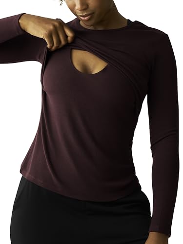 Kindred Bravely Ribbed Long-Sleeve Nursing T-Shirt Deep Burgundy