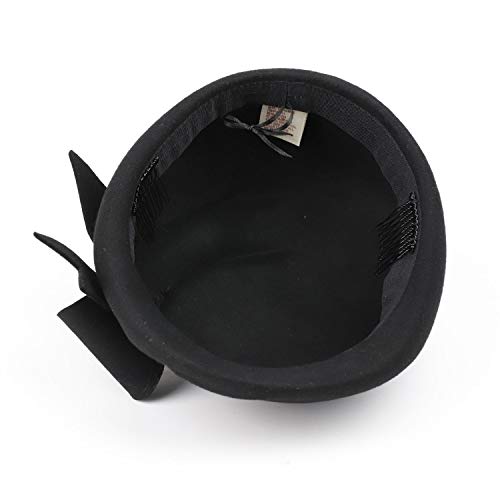 F Fadves French Berets Caps Bowknot For Women Wool Beret Winter Cap Vintage Fascinator Hats Black thumb #5