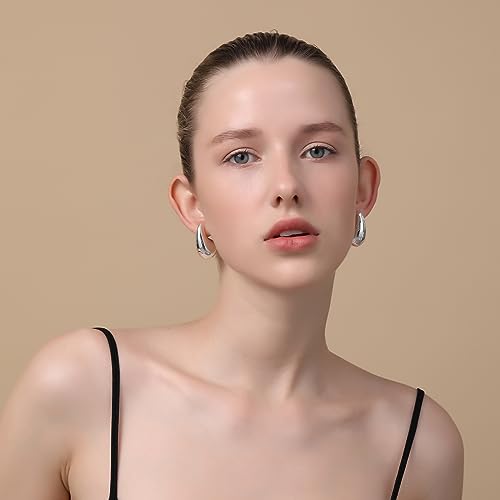 Image of Apsvo Chunky 14K Gold Plated Hoop Earrings for Women, Lightweight Waterdrop Hollow Open Hoops, Hypoallergenic Dupes Earrings