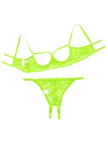Image of Lilosy Sexy Underwire Floral Lace Sheer Lingerie Set for Women See Through Bra and Panty 2 Piece