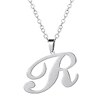 ✦ Dekorierte Schreibschrift R Anhänger mit einer Rolokette, in silberfarben.