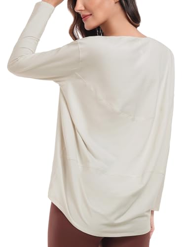 HeyNuts Women's Pima Cotton Long Sleeve Workout Shirts Boat Neck Athletic Loose Fit Soft Tops Fall Casual Shirts4