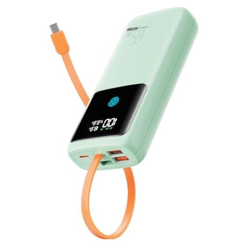 Portable Charger, 24000mAh 65W Fast Charging Power Bank with Built-in Cable, USB C Battery Pack with LED Display, TSA-Approved Laptop Charger Bank for Macbook/Notebook/iPad/Phone/Samsung Gre
