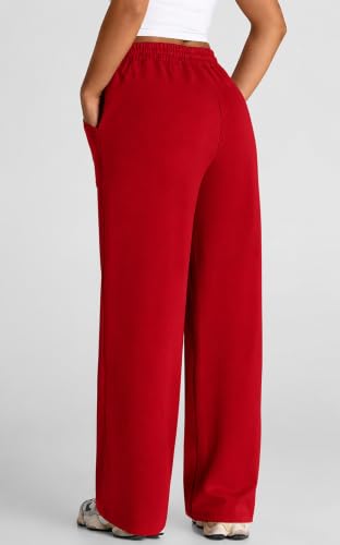 Image of Q - RIOUS Women's Wide Leg High Waisted Baggy Lounge Sweat Pants Drawstring Athletic Flared Joggers with Pockets
