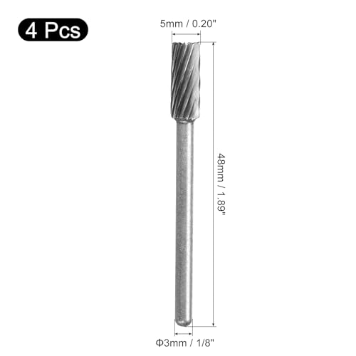 QUARKZMAN Wolframkarbid-Drehfeilen 1/8 Schaft, einseitig geschnitten, zylindrisch mit abgerundetem Ende, rotierende Fräswerkzeuge 5 mm Durchmesser, 4 Stück