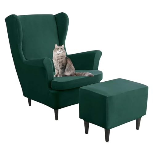 Fundas para sillón orejero de terciopelo verde protector duradero lavable contra manchas juego