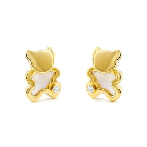 Boucles d'oreilles ours nacre or jaune 9 carats coffret cadeau idéal
