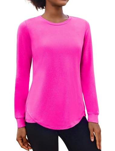 PINSPARK Damen Sport Fitness T-Shirt Langarm Funktionsshirt Laufshirt Atmungsaktiv Langarmshirt Sportshirt Gym Yoga Running Top Herbst Rosa L