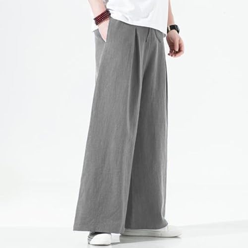 Mens Linen Pants Summer Casual Baggy Wide Leg Pants Cotton Elastic Waist Yoga Beach Palazzo Trousers Joggers4