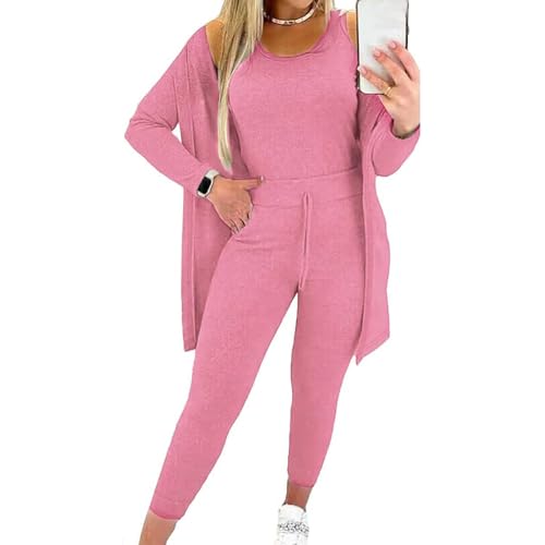 3 Piece Lounge Sets for Women Airplane Travel Outfits Cardigan Sleeveless Top Pant Pajamas Set Matching Fall Outfits