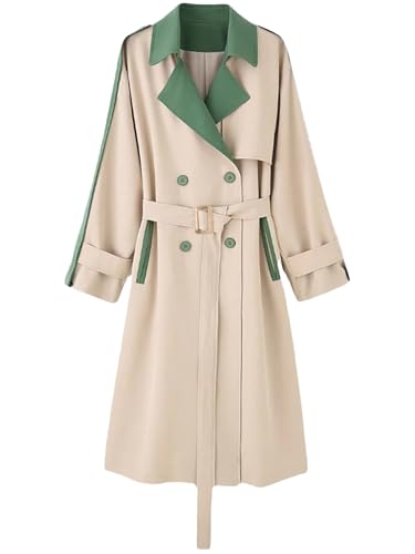 Abrigo de solapa con doble botonadura y cinturón, gabardina de primavera para mujer, blanco, M