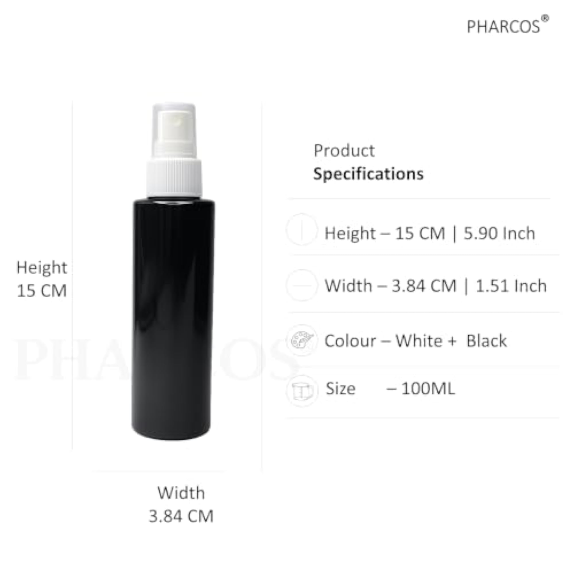 Glossy Black Fine Mist Spray Bottle, 100ml