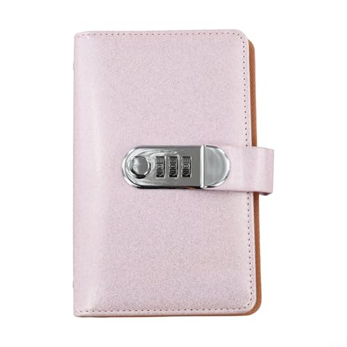 Diario de ahorros de piel sintética con bloqueo de contraseña para rastrear ahorros diarios semanales y categorizar documentos financieros (rosa)