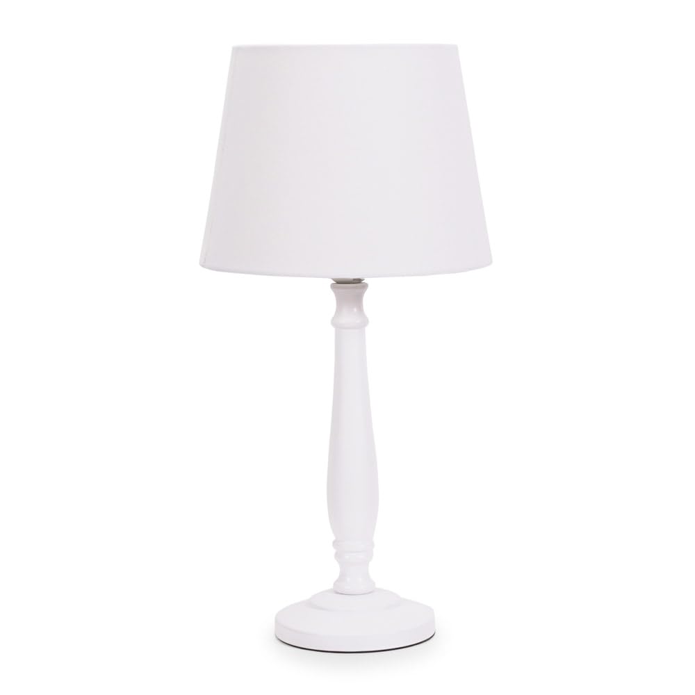 ValueLights | Traditional White Wood Candlestick Table Lamp with White Tapered Shade for Living Room Bedroom | Table Lamps, Home Décor & Improvement Essential | Included LED Bulb