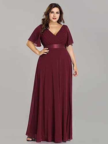 Image of Ever-Pretty Women's Chiffon Formal Evening Dresses for Curvy Women V-Neck Plus Size Floor Length Bridesmaid Dress