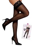ohyeahlady Bas Nylon Autofixant Femme Sexy Grande Taille Bas Fin 20 Deniers Soie Pour Porte jarretelles Collant Porte Jarretelle Dentelle Avec Antidérapant Silicone Sous Vetement(Noir,3XL 5XL)
