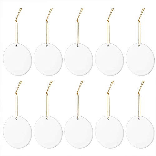 10pcs Sublimation Blanks Ceramic Disc Ornaments, Christmas Tree Decor Round Ornament for Sublimation, Blank Ceramic Ornaments (3