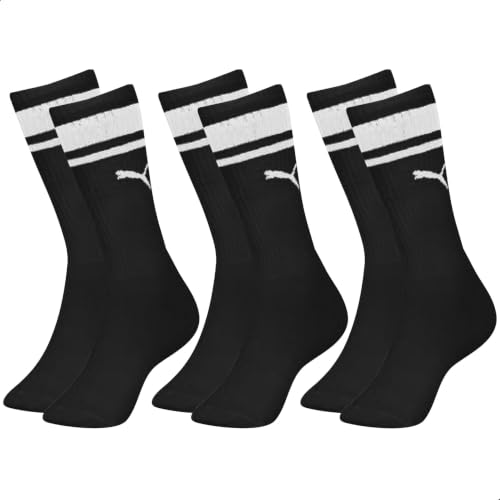 PUMA Kit 3 Pares Meia Cano Alto Masculina Esportiva Casual, 3 Preto, 39-43