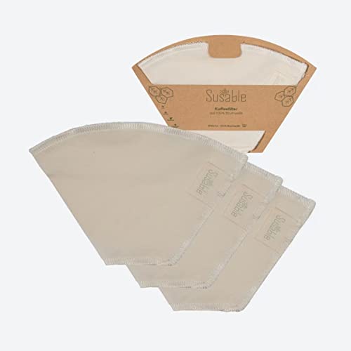 Susable 3 filtres à café réutilisables 100 % coton biologique, sacs filtrants pour filtres manuels et cafetières, filtre à café coton taille 4 Cover