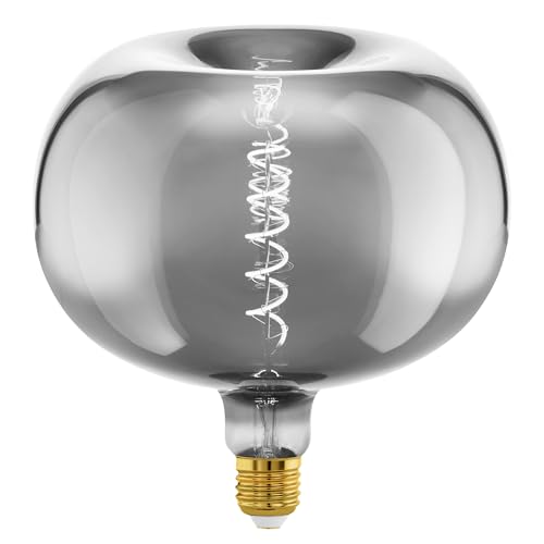 EGLO E27 Lampe dimmbar in Apfelform, Spiral LED Retro Glühbirne Big Size, extra-großes Vintage Deko Leuchtmittel, Rauchglas chrom verspiegelt, 4 Watt, 50 Lumen, warmweiß, 2200k, Ø 22 cm