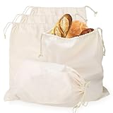 Huakaile Wiederverwendbare Leinen-Beutel mit Kordelzug, waschbar, Musselin-Beutel mit Kordelzug, für Sauerteig, Brot, Lebensmittelaufbewahrung, Geschenk, Einkaufen, 30 x 39 cm, 5 Stück