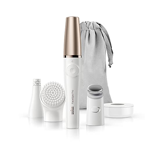 Braun   FaceSpa Pro 912   Depiladora facial, limpiadora y sistema de tonificación de la piel, 3 en 1, con 3 accesorios, color blanco y bronce