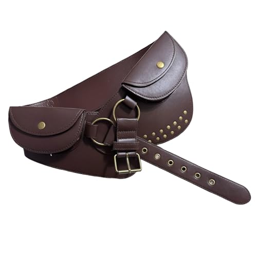 Ceinture sac en cuir PU marron à boucle en métal robuste et double poche de rangement asymétrique