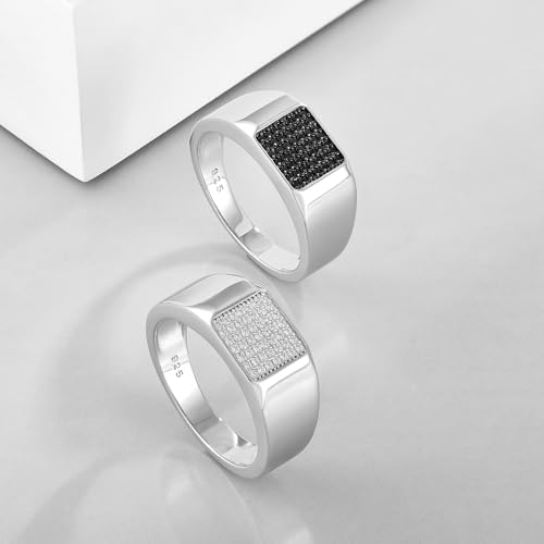 STARCHENIE Sterling Silver Men's Wedding Band Ring with Cubic Zirconia, Signet Style, Multiple Sizes4