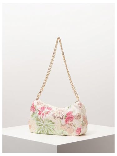 QWINEE Women's Floral Embroidery Sequin Shoulder Bag Y2k Top Handle Underarm Handbags Party Purses2