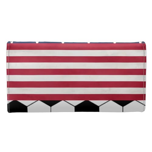 Image of AFPANQZ Womens Wallets Leather Trifold Multi Card Holder Slots Wallet, American Flag Football Elegant Clutch Phone Holder Trifold Purses Zip Coins Pocket, Buckle Closure Clutch