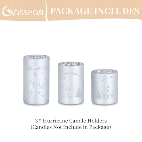 Glasseam-Christmas-Hurricane-Candle-Holder-Set-of-3-Glass-Cylinders-for-Pillar-and-Votive-Candles-Silver-Jar-for-Home-Decor-Xmas-Table-Decoration-Gift