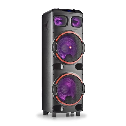 NGS Wild Dub 2 - Altavoz portátil de 800W, Compatible con Tecnología Bluetooth y True Wireless Stereo, Doble Subwoofer 12” + Doble Tweeter 4'(Micro SD/USB/AUX IN/), Ruedas, Color...