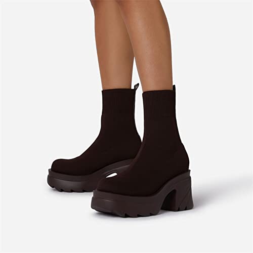 Keleimusi Womens Lugs Chunky Platform Sock Boots Knit Block Heeled Ankle Booties thumb #1
