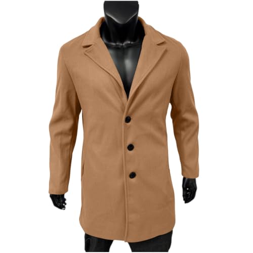 Men's Wool Blend Pea Coat Lapel Collar Single Breasted Winter Overcoat - image 5