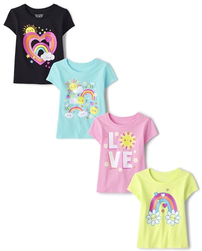 The Childrens Placebaby-girlsand Toddler Unicorns Butterflies Trends Short Sleeve Graphic T-Shirts 4 Pack Love/Rainbow/Sun/Heart 5T