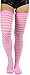ToBeInStyle Women’s Opaque Hoseiry Thin Striped Thigh High Long Stocking - Neon Pink/White