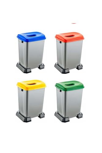 50 L Çok Renkli Geri Dönüşüm Kutuları, Kağıt, Plastik ve Cam için 4'lü Set