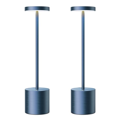 SAKRINGT Cordless Table Lamps Rechargeable,6000mAh Portable Battery Operated LED Table Light for Restaurant Outdoor 2 Pack Blue