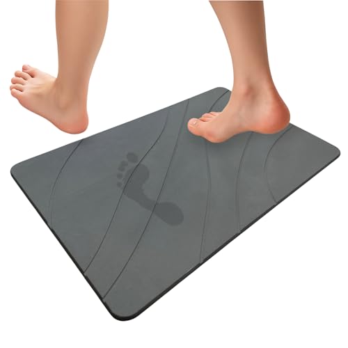 Dream Dusk – Alfombra Diatomita Baño 60x39 CMS – Super Absorbente y de Secado Rápido – Lija y Tapete Antideslizante Incluidos – Alfombrilla Piedra Diatomita Antibacteriana Gris – Stone Bath Mat