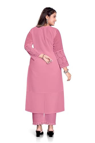 Image of IMPEX Hand Embroidered Chikankari Georgette Kurta for Women | Kurti | 3 /4th Sleeves | Round Neck | Ethnic Kurta | Ideal for Casual Wear, Festive, Wedding & Parties
