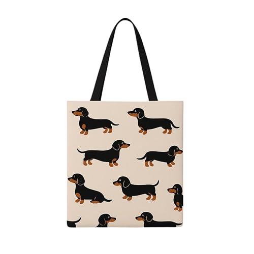 dalerno Dackel Tasche für Damen – Lustige Stofftasche mit Dackel Motiv, ideal als Einkaufstasche, Geschenk für Hundefans, Hundehalterinnen & Dackelliebhaber Dachshund – waschbar