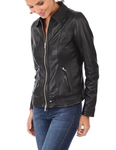 LL LEATHER LOVERS Women's Lambskin Leather Bomber Biker Jacket2