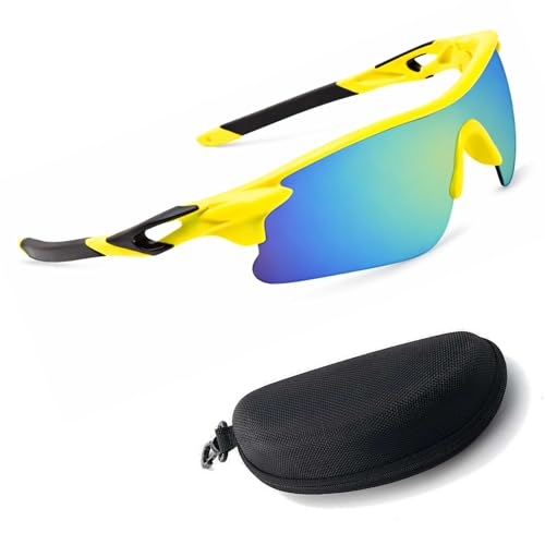Image of Oversized Sports Goggles for Men & Women UV400 Protection Non Polarized Cycling Running Cricket Driving Fishing Outdoor Lightweight Wraparound Design Clear Vision Eyewear. (Yellow)