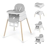 5-in-1 Baby High Chair, Convertible Booster & Play Chair, Portable Foldable Lightweight, Easy to Clean with Tray, for Babies Toddlers 6-36 Months, Gray