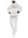 GORGLITTER Men's Graphic Track Suits 2 Piece Set Long Sleeve Hoodie and Sweatpants Set White Large