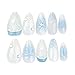 Medium Press on Nails Almond Fake Nails with 3D Lemon Design Blue Ombre Full Cover Stick on False Nails for Women Manicure 24Pcs