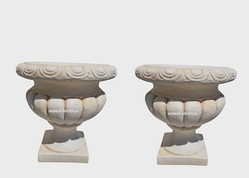 Mondo Artistica Coppia Di Vasi, Vaso, Fioriera, Calice Da Giardino Per Esterno In Cemento E Polvere Di Marmo Per Piante E Fiori, Altezza 38 Cm